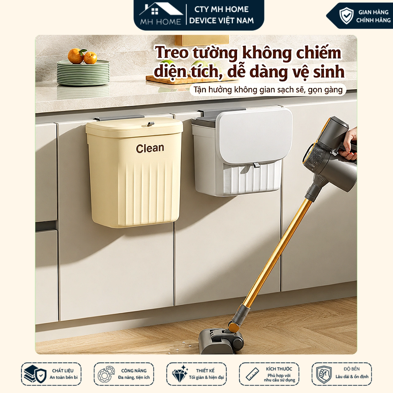 Thùng Rác Treo Tường Nhà Bếp 12L Có Nắp Vỏ Sò Thông Minh - Thùng Rác Treo Cánh Cửa Tủ Chống Mùi Tiện Lợi MH